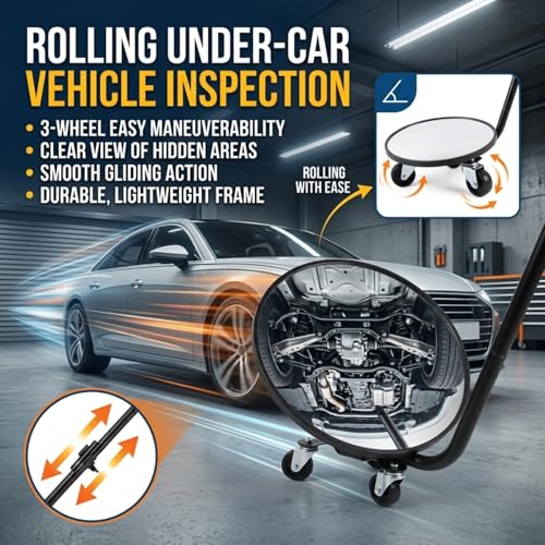 Under Vehicle Inspection Mirror with Light, Under Car Mirror 12 Inch Adjustable Angle Telescoping Handle Magnifying Vehicle Security Tool, Portable Convex Search Mirror with Carry Bag