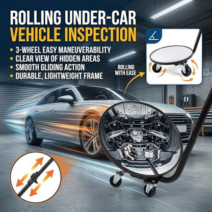 Under Vehicle Inspection Mirror with Light, Under Car Mirror 12 Inch Adjustable Angle Telescoping Handle Magnifying Vehicle Security Tool, Portable Convex Search Mirror with Carry Bag