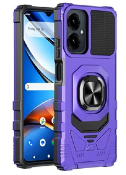 for Cricket Icon U656AC 2026 Robotic Ring Stand Hybrid Cover Phone Case + Tempered Glass + Extreme Band (Purple) - color: Purple
