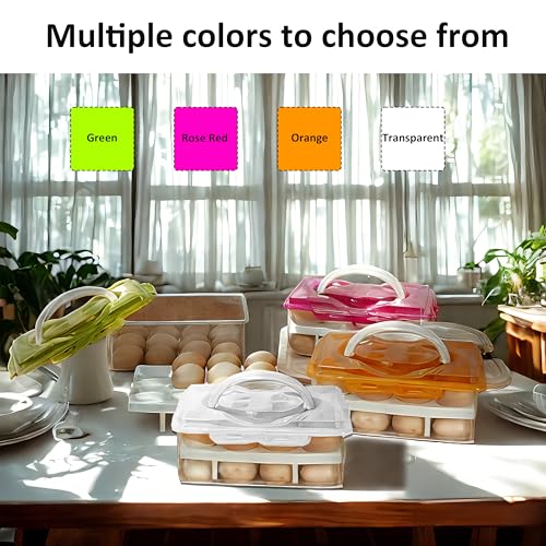 Ortable Large Capacity Double-layers Egg Storage Container Holds 24 Eggs Shatter-proof Non-slip Eggs Holder with Handle (Purple) - color: Purple