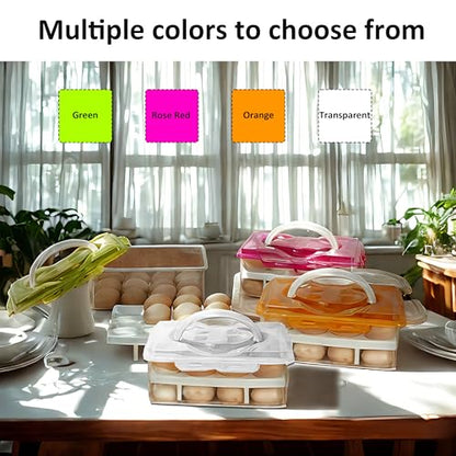 Ortable Large Capacity Double-layers Egg Storage Container Holds 24 Eggs Shatter-proof Non-slip Eggs Holder with Handle (White) - color: White