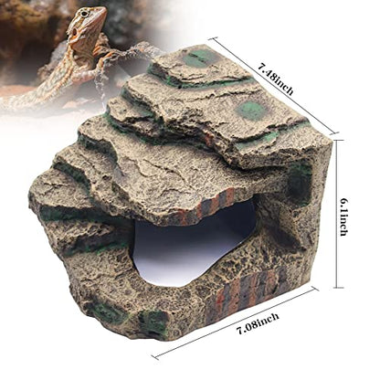 Turtle Basking Platform with Hiding Cave Reptile Dock Ramp Resin Aquarium | Tortoise Ramp Climbing Ornament 7.48×7.08 Inch for Fish Tank Terrarium, for Lizards Frogs Snakes Chameleon Gecko