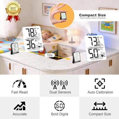 AyayaBoss 4 Pack Room Thermometer Indoor Hygrometer | Mini Size, Monitor Temperature & Humidity, Accurate Fast Read, Easy To View, Kickstand/Hanging/Wall Adhesive, ℉/℃, w/ Battery