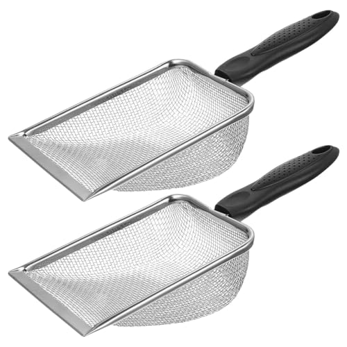 CHILDWEET 2pcs Stainless Steel Mesh Sand Scoopers for Reptile Tank and Cage Cleaning, Comfortable Antislip Handles with Smooth Rounded Edges, Efficient Substrate Sifting and Litter Shoveling