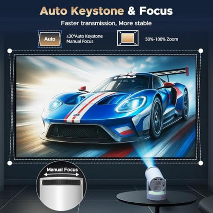 Mini Projector with WiFi and Bluetooth, Portable Projector with Built-in Battery, 4K Supported Android 11.0 Smart Outdoor Projector for Camping, Bedroom, Compatible with iPhone/TV Stick/HDMI/Laptop