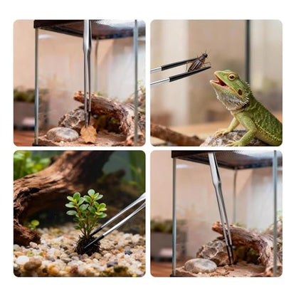 2PCS Reptile Feeding Tongs,10.6" Extra Long Stainless Steel Tweezers with Rubber Tips, Bearded Dragon Lizards Aquarium Straight and Curved Long Tweezers for Snake Feeding, Terrarium, Aquarium(Silver) - color: Silver