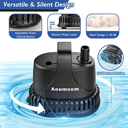 400GPH Fountain Pump, 20W Submersible Water Pump, Aquarium Pump, 1500L/H Water Pump with 7ft Power Cord for Aquarium, Water Table, Waterfall, Fish Tank, Pond, Hydroponics - size: 20W-400GPH-NET