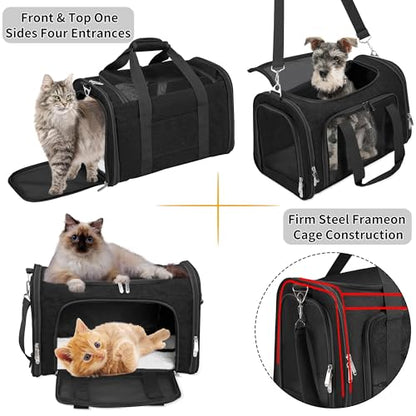 Soft-Sided Cat/Dog/Pet Carrier, Collapsible Pets Travel Carriers | for Big Cats/Small Dogs with Shoulder Strap & Removable Mat, Mesh Puppy Carry Bag, Up to 16 Lbs, TSA Airline Approved(Black) - color: BLACK, size: 17"L x 11"W x 11"H