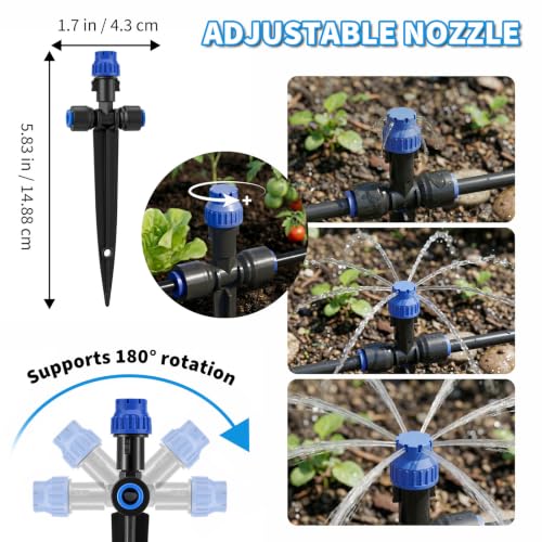 Drip Irrigation System 130FT with 10 Bendable Nozzles, 10 Misting Emitters, 10 8-Outlet Drip Emitters, 1/2 & 1/4 Inch Hoses – Garden Watering & Misting Kit for Yard, Lawn, Greenhouse - color: 30 ft hose (1/2 in OD）+100 ft hose (1/4 in OD）