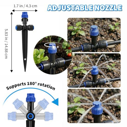 Drip Irrigation System 130FT with 10 Bendable Nozzles, 10 Misting Emitters, 10 8-Outlet Drip Emitters, 1/2 & 1/4 Inch Hoses – Garden Watering & Misting Kit for Yard, Lawn, Greenhouse - color: 30 ft hose (1/2 in OD）+100 ft hose (1/4 in OD）