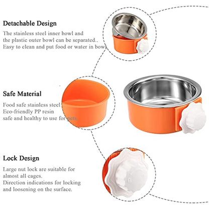 Dog Crate Bowl, Hanging Stainless Steel Removable Pet Crate Water & Food Bowls, Pet Cage Feeder Container Coop Cup for Cat Puppy Birds Rats Guinea Pigs Rabbit Hamster (2PCS) - color: (Round) Dark Blue/Grey