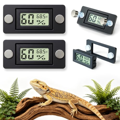 Reptile Temperature and Humidity Monitor, 2PCS Magnetic Thermometer Hygrometer,Bearded Dragon Tank Accessories,Pet Humidity Meter Supplies for Jumping Spider