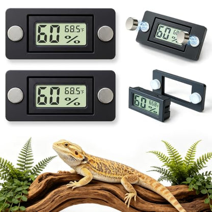 Reptile Temperature and Humidity Monitor, 2PCS Magnetic Thermometer Hygrometer,Bearded Dragon Tank Accessories,Pet Humidity Meter Supplies for Jumping Spider