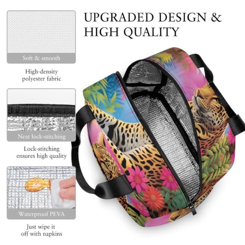 Vibrant Tropical Jungle Leopard Lunch Bag for Women Men | Insulated Lunch Box Leakproof Food Meal Containers Reusable Foldable 6L Capacity Lunch Tote Bags for Work Picnic Travel - color: style
