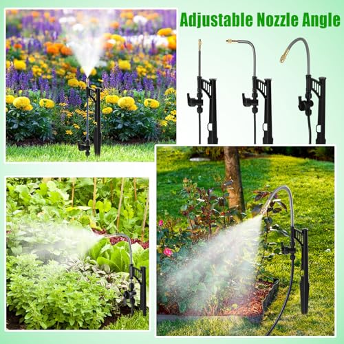 15 Sets 360° Adjustable Irrigation Misting Heads with Stake | Micro Spray Emitters with 1/4" Irrigation Tubing on Riser Stake,Atomizing Sprinkler Stake Assembly for Garden Watering System - size: 15 Sets Misting Heads with Stake