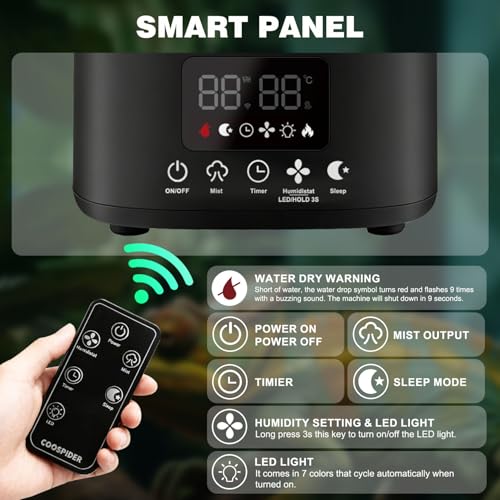 Coospider Reptile Fogger Humidifier, Automatic Humidifiers for Reptiles Tank, Terrarium Humidifiers with Dual Hose Timer Humidity Control, Reptile Mister for Amphibians Herps Vivarium (5L/1.32Gallon) - size: 5L/1.32Gallon-Dual-UP