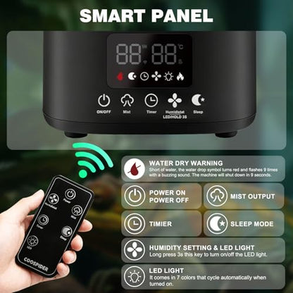 Coospider Reptile Fogger Humidifier, Automatic Humidifiers for Reptiles Tank, Terrarium Humidifiers with Dual Hose Timer Humidity Control, Reptile Mister for Amphibians Herps Vivarium (5L/1.32Gallon) - size: 5L/1.32Gallon-Dual-UP