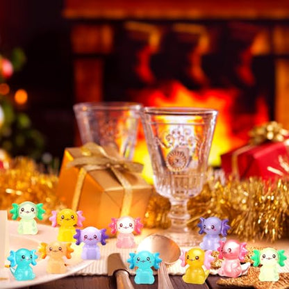 VioraWhite 48 Pcs Mini Axolotl Resin Charms Miniature Axolotl Figurines Tiny Small Animal Figures for DIY Garden Landscape Birthday Party Decoration Aquarium