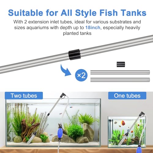 fishkeeper 4-in-1 Aquarium Siphon Gravel Cleaner, Quick & Strong Suction | Adjustable Water Flow and Length, Multifunction Fish Tank Vacuum Cleaning Kit for Water Changer, Sand Cleaner, Dirt Removal - size: Small