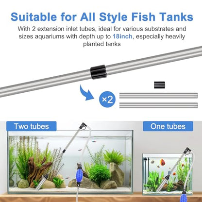 fishkeeper 4-in-1 Aquarium Siphon Gravel Cleaner, Quick & Strong Suction | Adjustable Water Flow and Length, Multifunction Fish Tank Vacuum Cleaning Kit for Water Changer, Sand Cleaner, Dirt Removal - size: Small