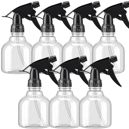 Spray Bottles 7pcs 8oz Empty Plastic Spray Bottle with Adjustable Nozzle for Hair and Cleaning Solutions Includes Funnel and Labels | Clear Plastic, Adjustable Nozzles, Funnel and 7 Name Labels, for Hair Care Cleaning Plants and Household Liquids