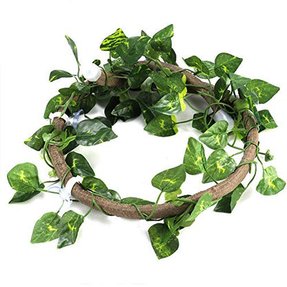 Tropical Terrarium Plants Fake Jungle Vines Set with Pothos Leaves, Naturalistic Climbing Vines for Reptile Habitat Decor, Bioactive Vivarium (Vinegar + Green Ivy Leaves)