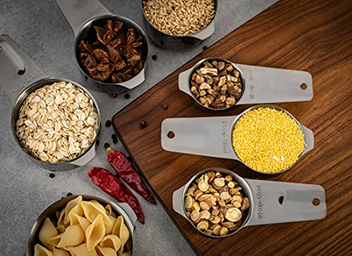 7-Piece 18/8 Stainless Steel Measuring Cups Set, Dark Gray | Includes 1/16, 1/4, 1/3, 1/2, 2/3, 3/4 and 1 Cup, Engraved US and Metric Markings, Pour Spouts and Ring Connector - color: Dark Gray, size: 7 Piece