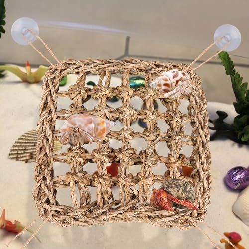 Hermit Crab Climbing Toys,Lizard Seagrass Mat,Hermit Crab Hammock with Suction Cups,Hermit Crab Supplies Decor Habitat,Small Reptile Tank Accessories for Guinea Pigs Hamsters Geckos (Square) - size: Square