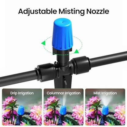 MIXC 65FT Greenhouse Watering System- Quick Efficient Connector Hanging Plant Watering System Automatic Mist Irrigation Kit with 1/4" Blank Tubing and Misting Nozzles - size: 65FT(Updated)