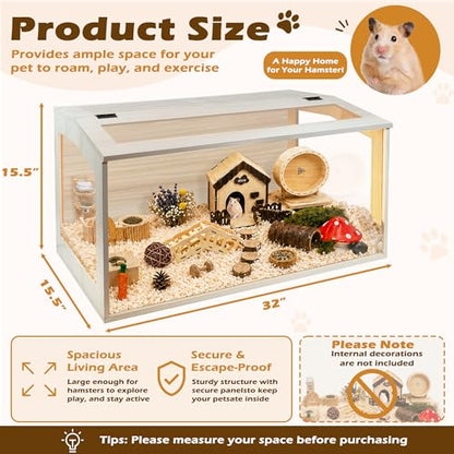 PROLEE Hamster Cage with Chewproof Wood Top, Guinea Pig Cages, Hamster Habitat with Clear Acrylic Sheets Solid Built, Small Animal Cage (Oak, 32X15.5X15.5 inch) - color: Oak, size: 32.0"L x 15.5"W x 15.5"H