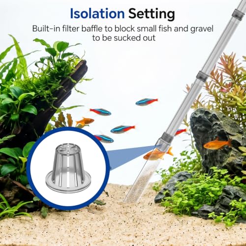 hygger Aquarium Gravel Vacuum Siphon, Adjustable Flow Manual Fish Tank Water Changer for Sand Cleaner with 6.5 Ft Hose, Suction Ball, Aquarium Gravel Cleaner Adjustable Length (Up to 30 Gal Tank) - size: S