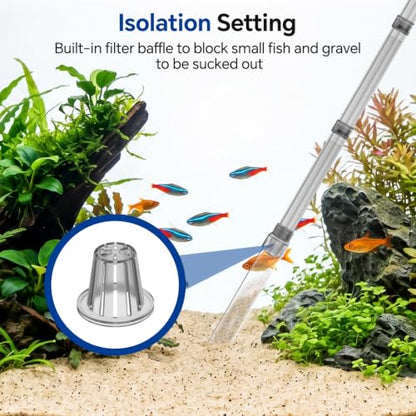 hygger Aquarium Gravel Vacuum Siphon, Adjustable Flow Manual Fish Tank Water Changer for Sand Cleaner with 6.5 Ft Hose, Suction Ball, Aquarium Gravel Cleaner Adjustable Length (Up to 30 Gal Tank) - size: S