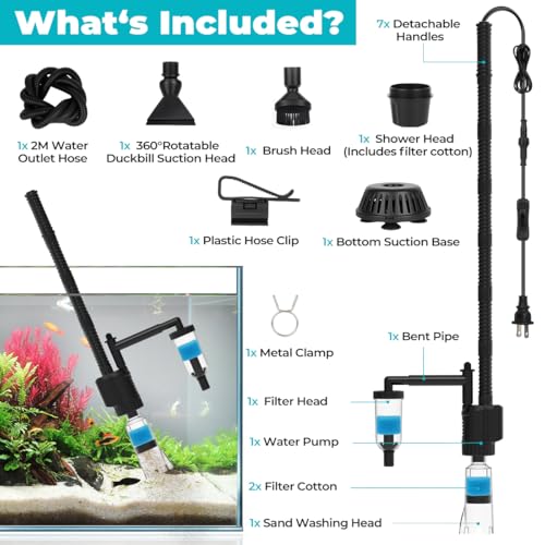 fishkeeper Electric Aquarium Gravel Cleaner, 8 in 1 Automatic Fish Tank Cleaning Tools Gravel Vacuum for Aquarium, for Change Water/Wash Sand/Water Filter/Water Circulation