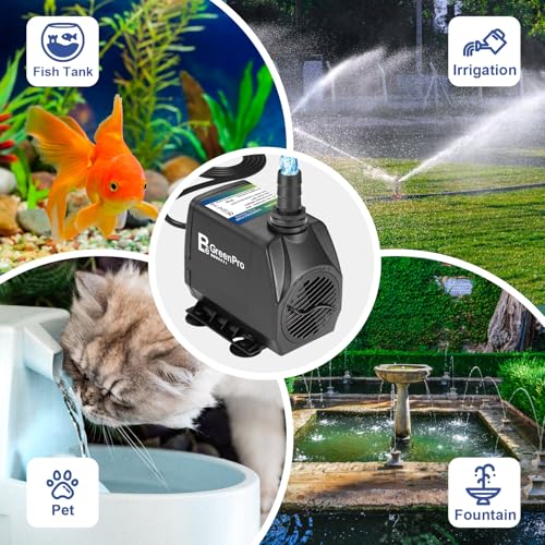 800GPH Submersible Water Pump(3000L/H 60W), Adjustable Ultra Quiet Fountain Pump with 4 Nozzles 10ft High Lift for Aquarium, Fish Tank, Pond, Waterfall, Outdoor, Hydroponics - size: 800GPH