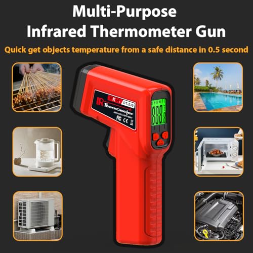 FKM Infrared Thermometer Gun Non-Contact Laser Thermometer Gun -58°F~986°F | (-50°C~530°C) Digital Temperature Gun for Cooking,Oven,Griddle,Automotive,HVAC,Industrial,Adjustable Emissivity,Not for Human - color: Red