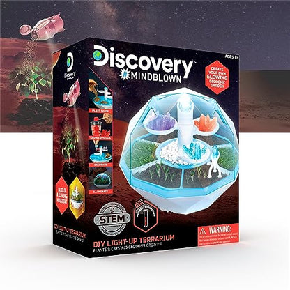 Discovery™ DIY Light-Up LED Terrarium - Plants & Crystals Geodome Grow Kit, 3 Colorful Crystal Formations, Rye Grass, Education STEM Activity Set, Indoor Science Experiment, Chemistry Gift