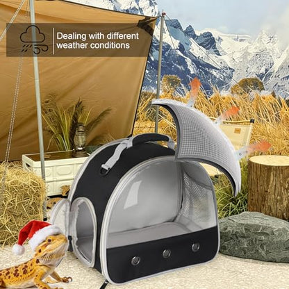 Bearded Dragon Travel Carrier,Lizards Carrier, Small Animal Travel Carrier for Sugar Glider Hedgehog Rat Parrot Bird Guinea Pig, Portable Guinea Pig Travel Bag for 2 - color: Black