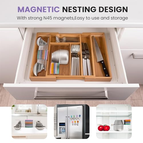 HOUJIP Magnetic Measuring Cups and Spoons Set-304 Stainless Steel,Colors | Double Measurement Markings,BPA-Free,Set of 16 with Leveler for Measuring Dry and Liquid Ingredients - color: Color