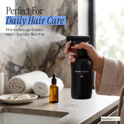 MaisoNovo Glass Spray Bottles 16.9 Oz Pack of 2 - Durable Black Spray Bottle with Fortified Glass & Fine Mist Pumps - Ideal for Salons, Barbers, Stylists, Pet Groomers & Daily Hair Care - 16 Labels - color: Black