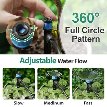 RedChili 50 Pieces Drip Emitters for 1/4" Drip Irrigation Tubing, Adjustable 360 Degree Vortex Drip Emitters with Stake 360° Full Circle Fan Shape Pattern Garden Irrigation Micro Drippers - size: 50P Vortex Emitter