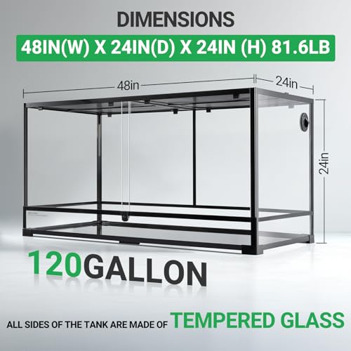 120 Gallon Reptile Terrarium, Tempered Glass Reptile Tank, Front Opening Terrarium with Top Screen Ventilation & Water-Holding Bottom, 4x2x2 Large Enclosure for Bearded Dragon, Snake, Lizard