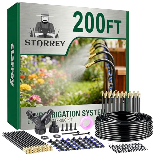 Drip Irrigation System, 2026-Upgrade 200Ft 1/4" Garden Watering System with 40 Pcs 360° Adjustable Copper Nozzles, DIY Kit for Garden, Lawn, Greenhouse, Raised Beds & Outdoor Plants - size: 200FT/40pcs