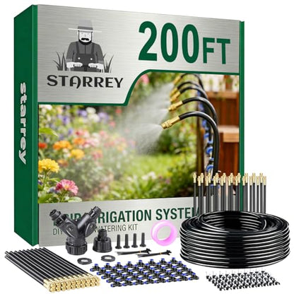 Drip Irrigation System, 2026-Upgrade 200Ft 1/4" Garden Watering System with 40 Pcs 360° Adjustable Copper Nozzles, DIY Kit for Garden, Lawn, Greenhouse, Raised Beds & Outdoor Plants - size: 200FT/40pcs