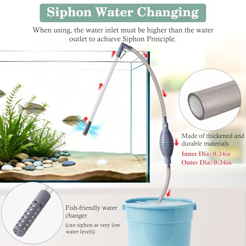 AOZU 3-in-1 Aquarium Vacuum Gravel Cleaner, Adjustable Fish Tank Siphon Cleaner, Aquarium Water Changer and Sand Washer Kit with Hand Siphon Hose & Extension Tube - size: Small