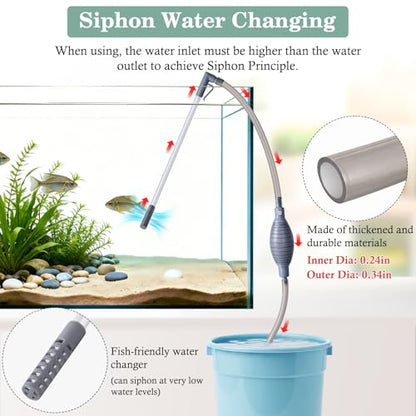 AOZU 3-in-1 Aquarium Vacuum Gravel Cleaner, Adjustable Fish Tank Siphon Cleaner, Aquarium Water Changer and Sand Washer Kit with Hand Siphon Hose & Extension Tube - size: Small