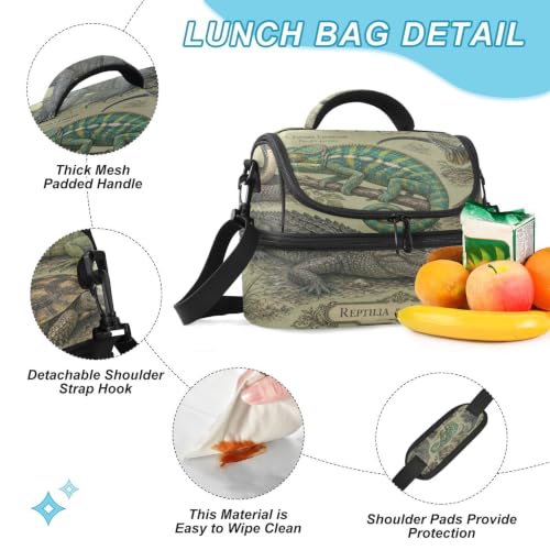 Emelivor Snake Turtle Insulated Lunch Bag Container Tote for School | 8L Double Deck,Large Lunch Box with Shoulder Strap,Thermal Meal Prep Cooler,Suitable for School Work Picnic Office Travel