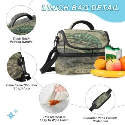 Emelivor Snake Turtle Insulated Lunch Bag Container Tote for School | 8L Double Deck,Large Lunch Box with Shoulder Strap,Thermal Meal Prep Cooler,Suitable for School Work Picnic Office Travel