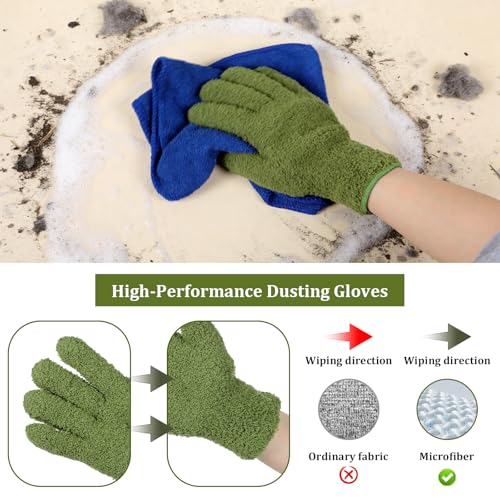 Abeillo Microfiber Gloves for Plants Dusting Cleaning, Reusable Washable Cleaning Gloves Mittens House Cars Blinds Dusting - color: Leaf Green
