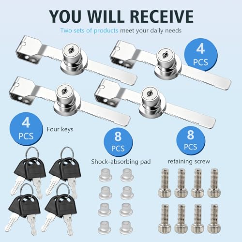 4 Pack Sliding Glass Door Ratchet Locks Display Case Lock with Chrome Finish Keyed Alike Fits 4-8mm Glass Secure Showcase Display Case Lock for Cabinets