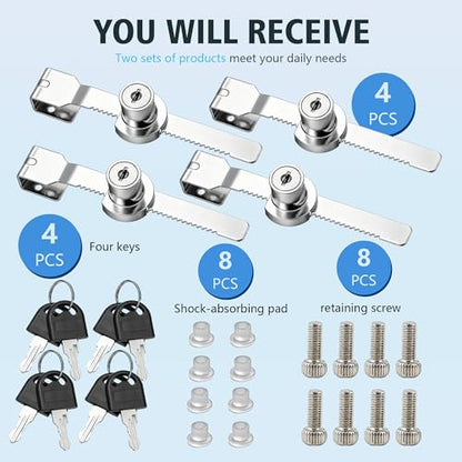 4 Pack Sliding Glass Door Ratchet Locks Display Case Lock with Chrome Finish Keyed Alike Fits 4-8mm Glass Secure Showcase Display Case Lock for Cabinets